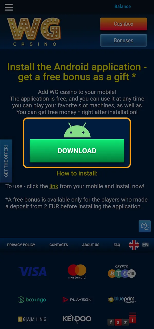 Download the WG Casino APK.