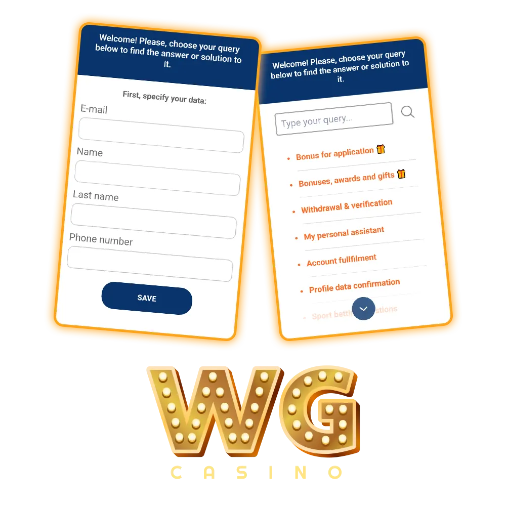 Contact WG Casino support and get help at any time.