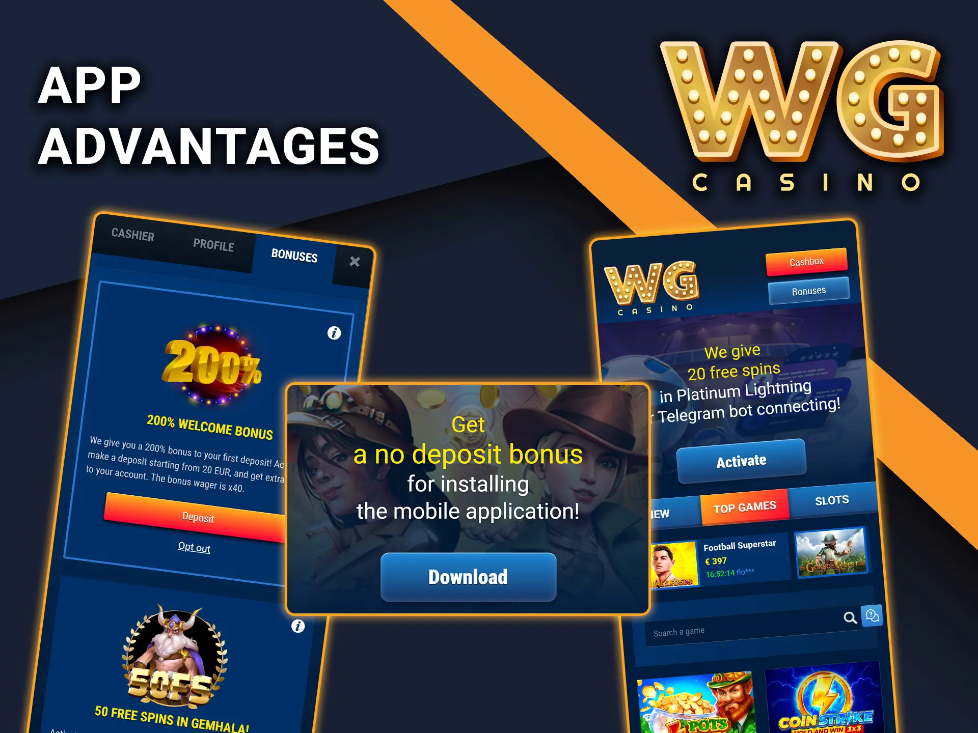 Check out the advantages of the WG Casino mobile app.
