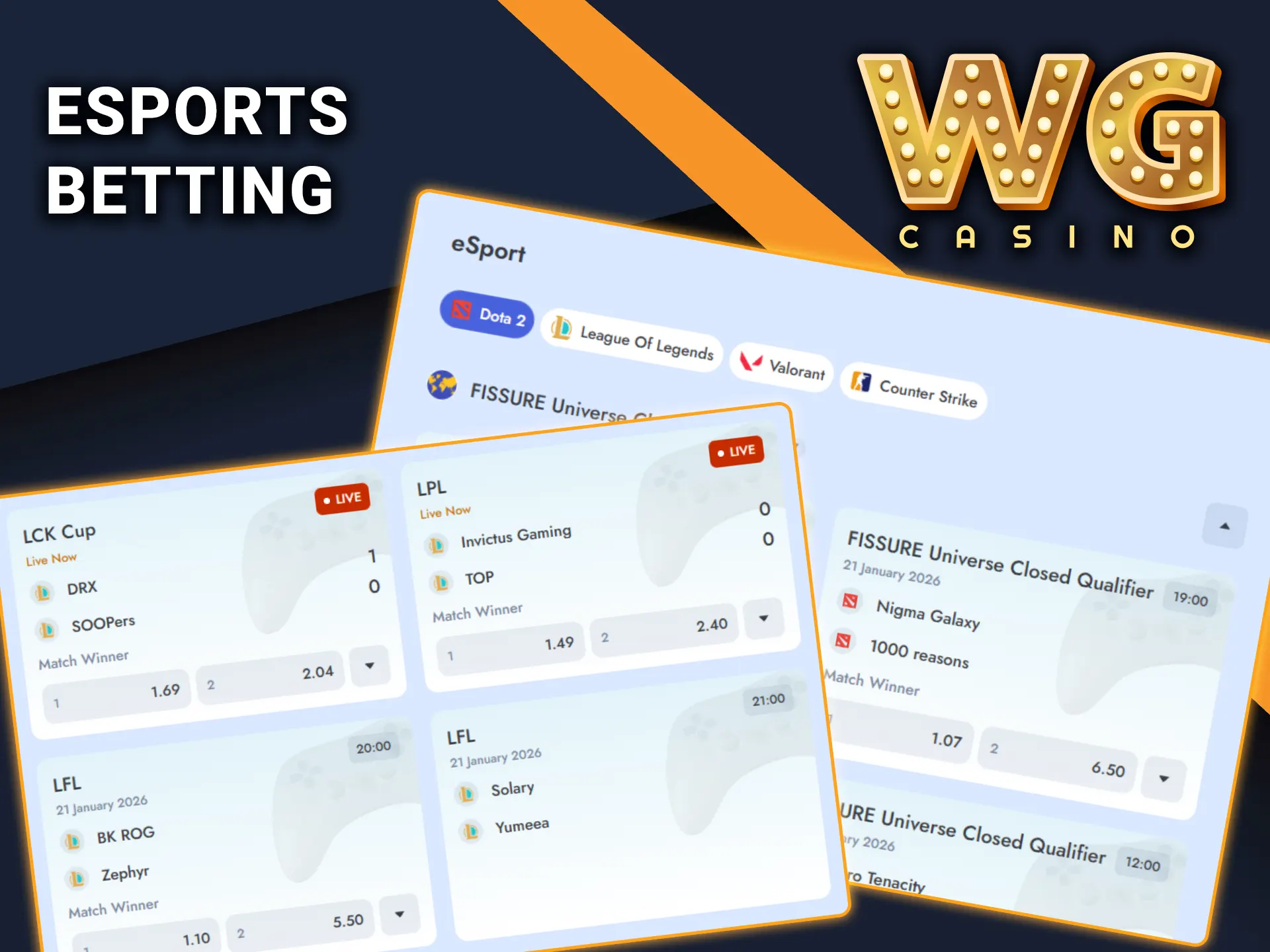 Place bets on esports with WG Casino.