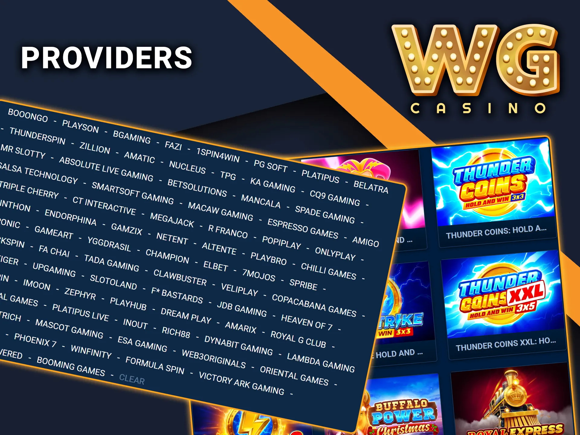 Find games from top providers at WG Casino.