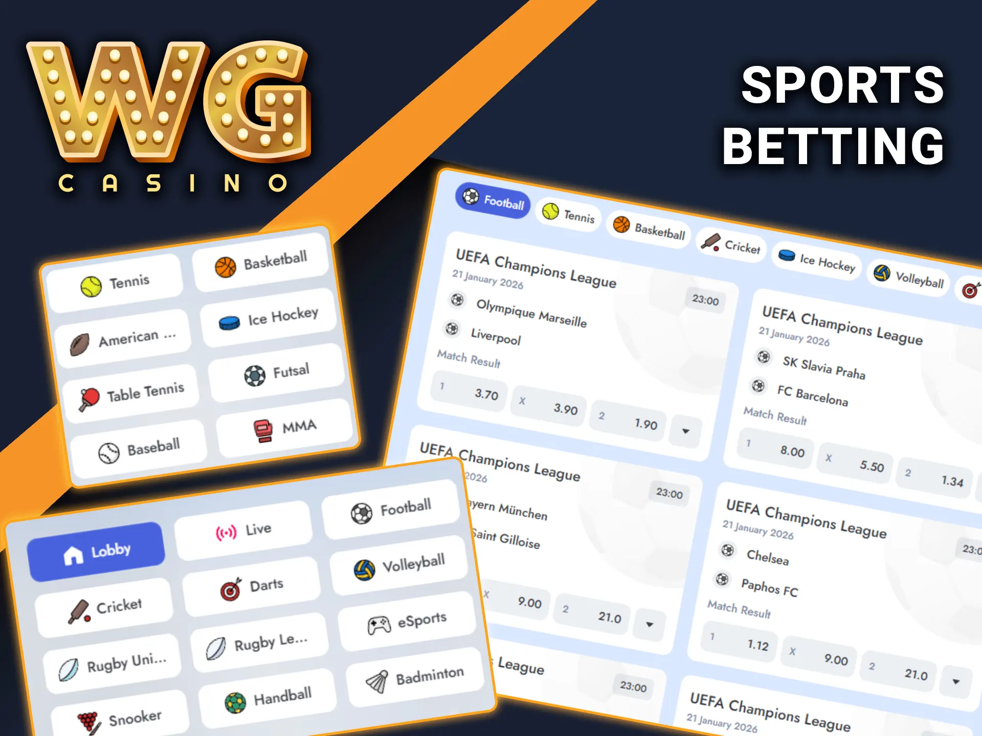 Place a bet on sports and win at WG Casino.